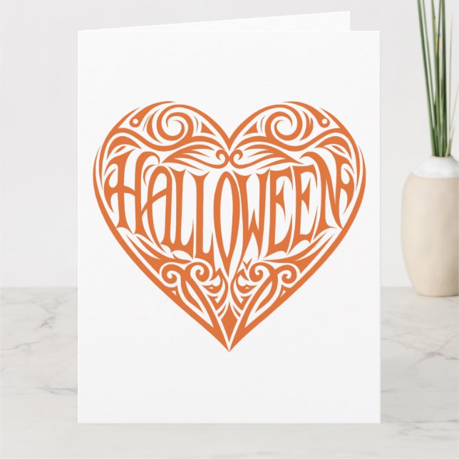 Tarjeta Corazón de Halloween, Corazón Naranja, Fiesta (Anverso)