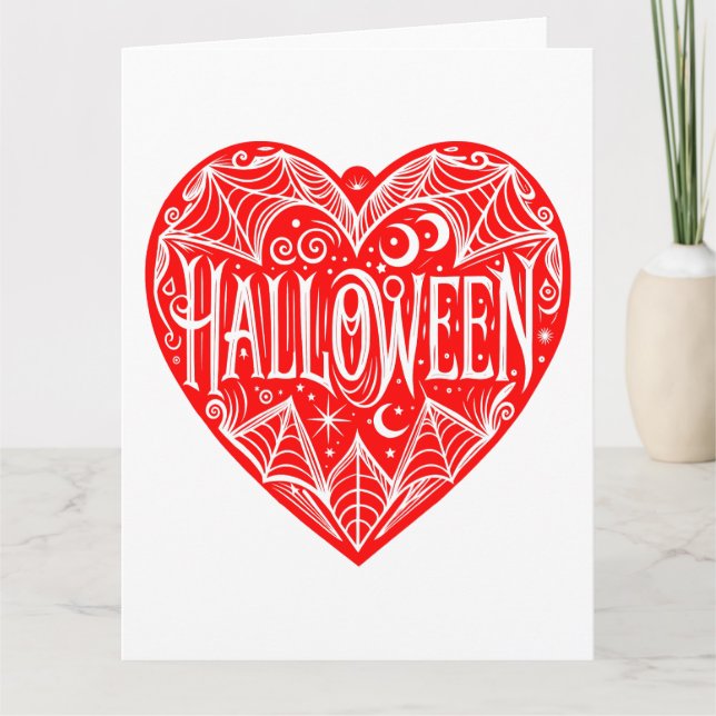 Tarjeta Corazón de Halloween, corazón rojo, festivo (Anverso)