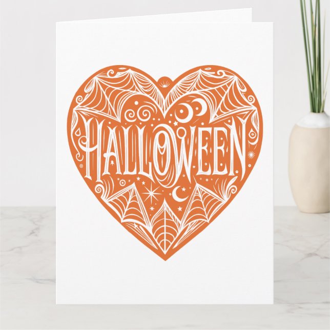 Tarjeta Corazón de Halloween, forma de corazón Naranja, fe (Anverso)