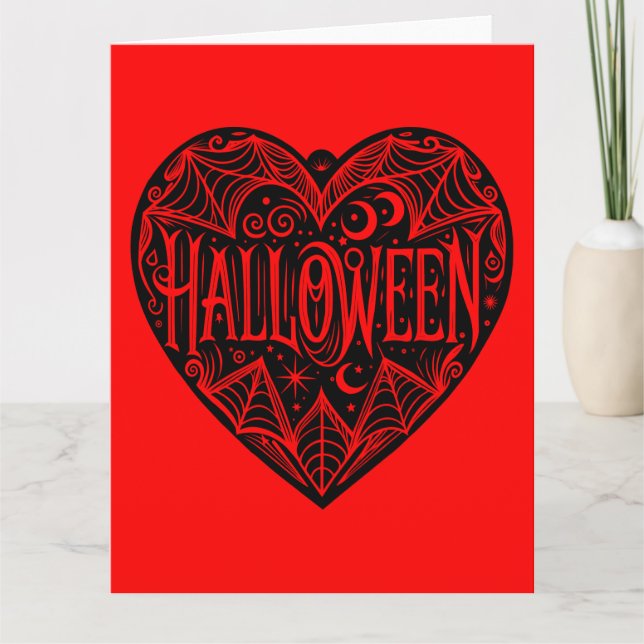 Tarjeta Corazón de Halloween, forma de corazón negro, fest (Anverso)