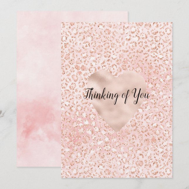 Tarjeta Corazón de impresión de leopardo de Purpurina rosa (Anverso / Reverso)