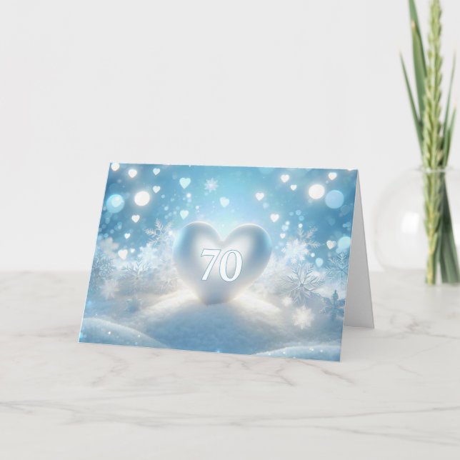 Tarjeta Corazón de invierno de 70 años (Anverso)