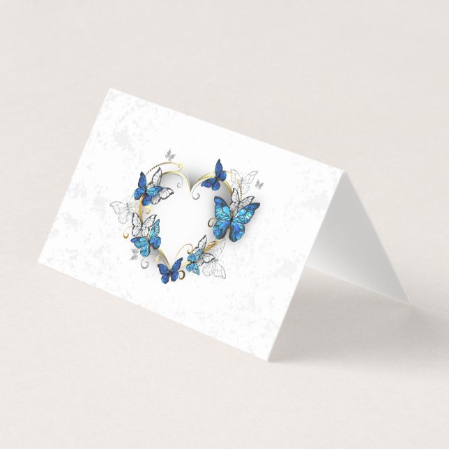 Tarjeta Corazón de joyas con mariposas Morfo (Anverso)