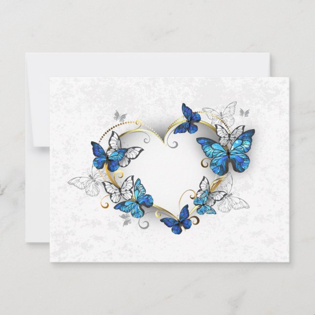 Tarjeta Corazón de joyas con mariposas Morfo (Anverso)