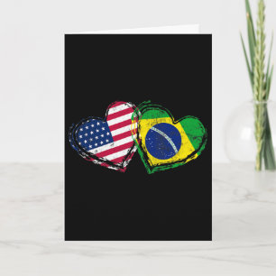 Tarjeta Corazón de la bandera americana de Brasil Amor ame