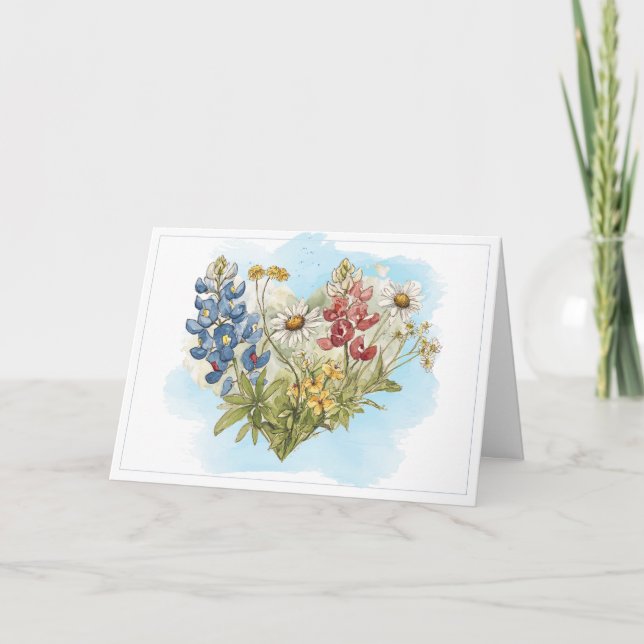 Tarjeta Corazón de la Flor Silvestre de Texas (Anverso)