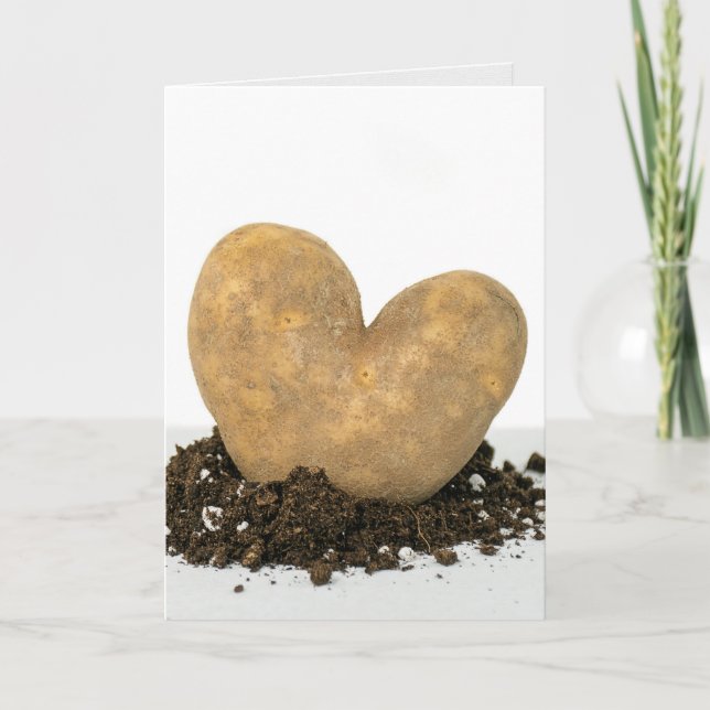 Tarjeta corazón de papa en la suciedad (Anverso)