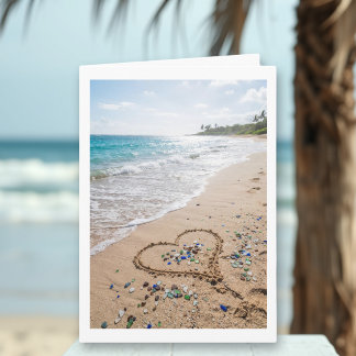 Tarjeta Corazón de playa arenosa romántica | Feliz anivers