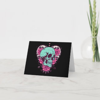 Tarjeta Corazón de Rosa y Calavera Verde Vintage