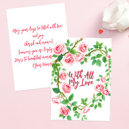 Tarjeta Corazón de Rosas Rosadas Elegantes Con Todo Mi Amo