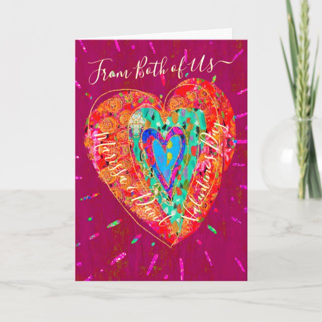 Tarjeta Corazón de San Valentín Rosa Turquesa Retro Hippie (Anverso)