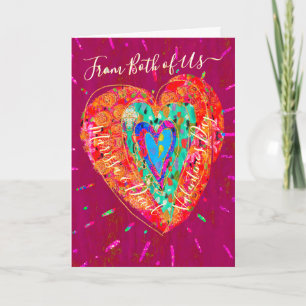 Tarjeta Corazón de San Valentín Rosa Turquesa Retro Hippie