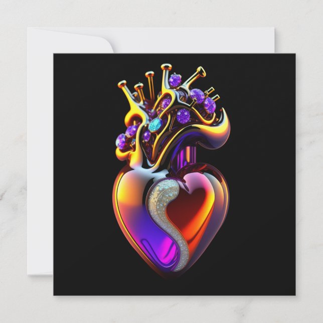 Tarjeta Corazón de vidrio iridiscente de San Valentín (Anverso)