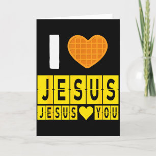 Tarjeta Corazón de waffle amo a Jesús Jesús te ama diverti