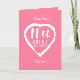 Tarjeta corazón del 11º aniversario de bodas