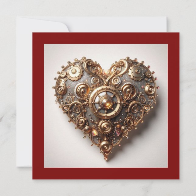 Tarjeta Corazón del engranaje del reloj elegante Steampunk (Anverso)