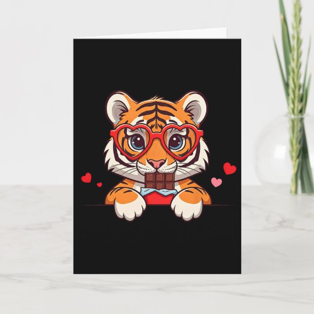 Tarjeta Corazón Divertido de Tigre Chocolate San Valentín  (Anverso)