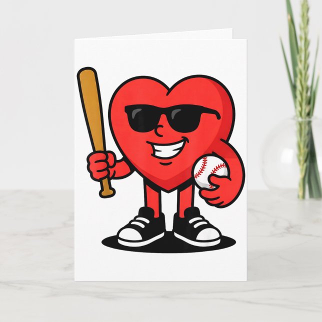 Tarjeta Corazón Divertido Jugando Béisbol San Valentín Fan (Anverso)