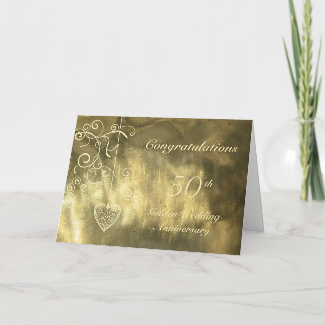 Tarjeta Corazón Elegante Aniversario de Bodas de Oro (Anverso)