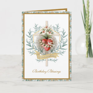 Tarjeta Corazón Elegante de María Virgen Cruz Floral Tarje