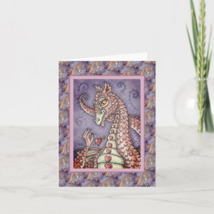 TARJETA CORAZÓN EN UNA CUERDA DRAGÓN ROSA VALENTÍN, FANTAS