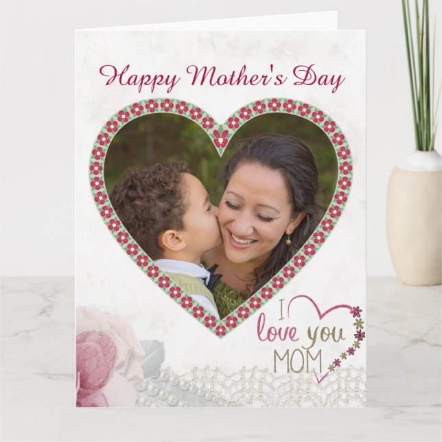 Tarjeta Corazón feliz del día de madre personalizado (Anverso)
