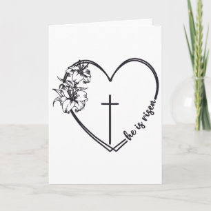 Tarjeta Corazón Flor Cruz Biblia Cristiana Pascua Resucitó