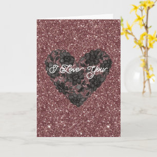 Tarjeta Corazón floral de encaje falso blanco negro