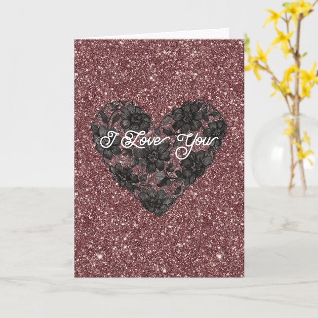 Tarjeta Corazón floral de encaje falso blanco negro (flor amarilla)