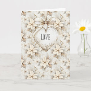 Tarjeta Corazón Floral Día de San Valentín Amor Crema Arco