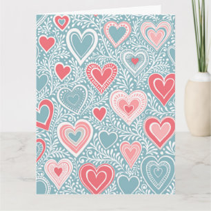 Tarjeta Corazón floral folclórica suave azul rosado Baby S