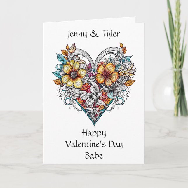Tarjeta Corazón Floral Romántico Personalizado (Anverso)
