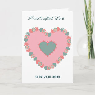 Tarjeta Corazón floral rosa y azul retro romántico saludo