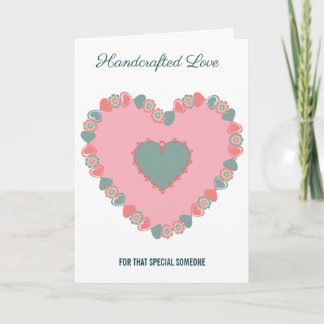 Tarjeta Corazón floral rosa y azul retro romántico saludo