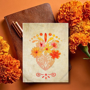 Tarjeta Corazón Floral Sagrado Encanto Mexicano Barroco