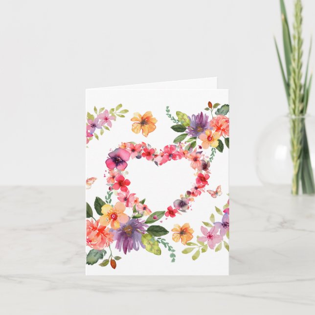 Tarjeta Corazón floral y flores (Anverso)