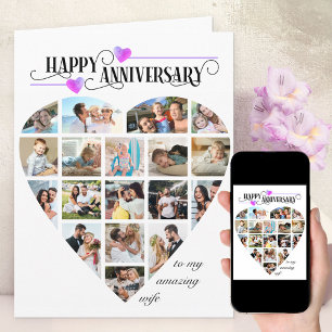 Tarjeta Corazón Forma 18 Colaje de Fotos Bodas Aniversario