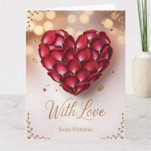 Tarjeta Corazón hecho de pétalos de rosa de color rojo int
