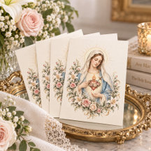 Corazón Inmaculado de María Floral Católico Vintag