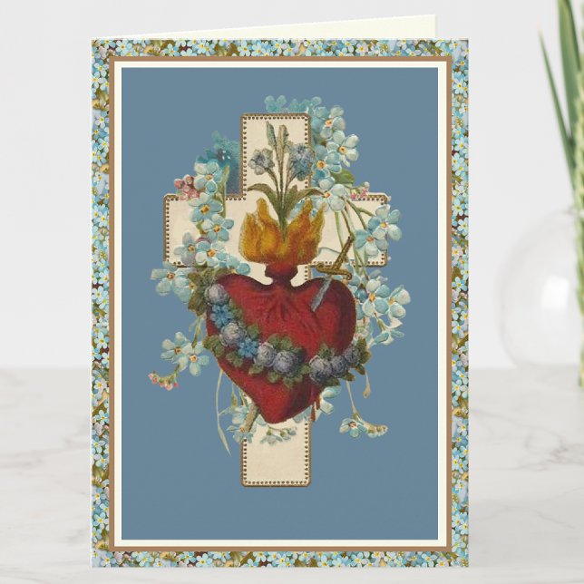 Tarjeta Corazón Inmaculado Virgen María Cruz Floral (Subido por el creador)
