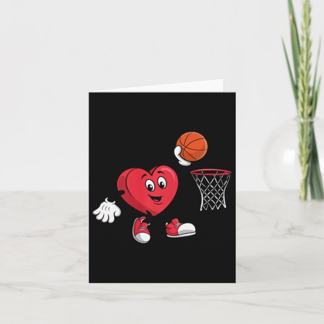 Tarjeta Corazón Jugando Baloncesto Día de San Valentín Par (Anverso)