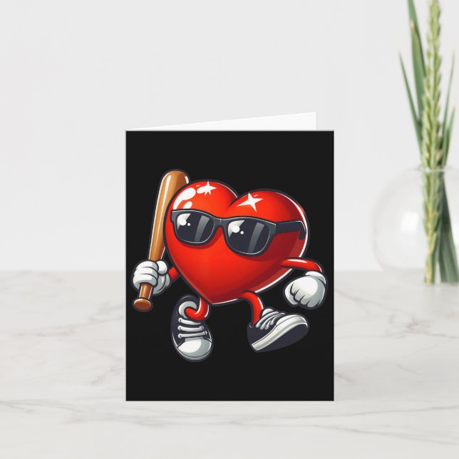 Tarjeta Corazón jugando béisbol divertido día de San Valen (Anverso)