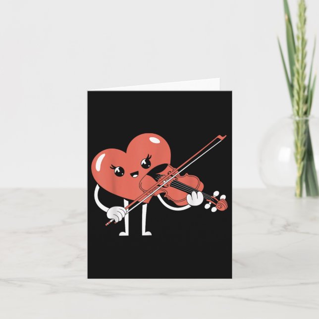 Tarjeta Corazón Jugando Violin Día de San Valentín Música  (Anverso)