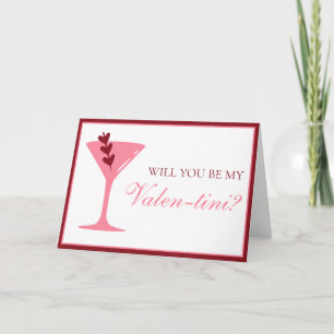 Tarjeta Corazón Martini Día de Galentines Rojo y Rosa