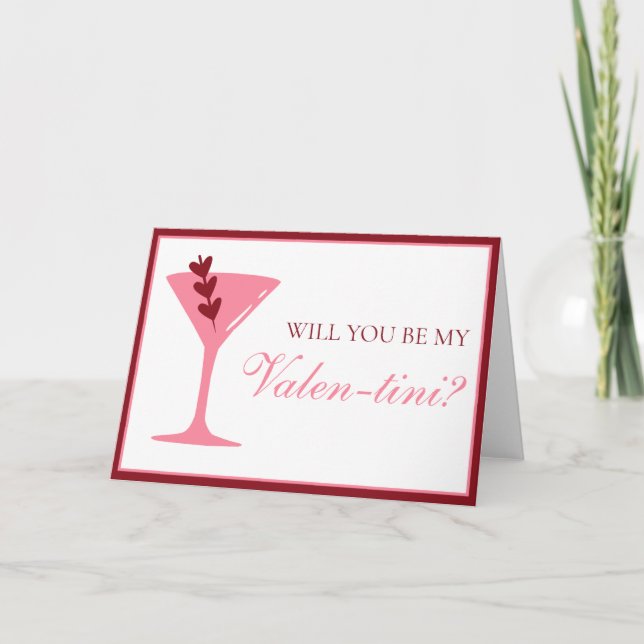 Tarjeta Corazón Martini Día de Galentines Rojo y Rosa (Anverso)