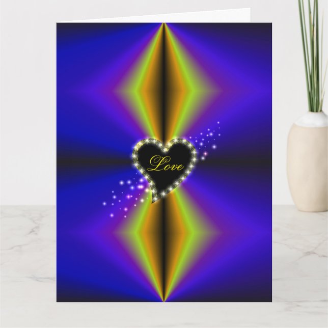 Tarjeta Corazón negro con estrellas en arcoiris amarillo p (Anverso)