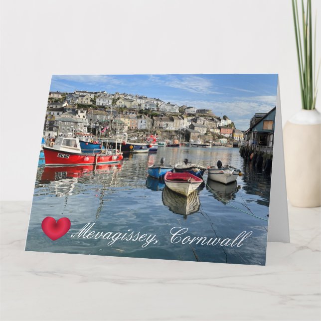Tarjeta Corazón Personalizado Mevagissey Muelle de Desemba (Anverso)
