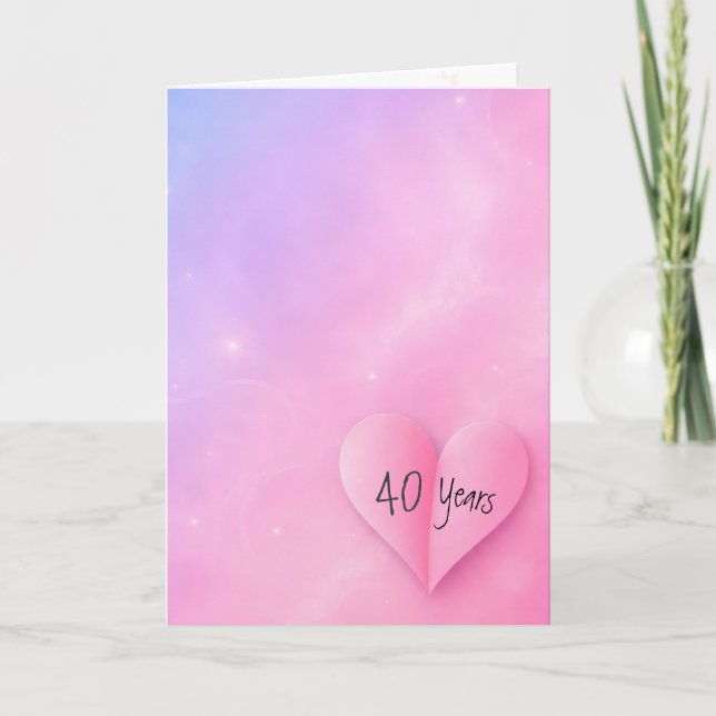 Tarjeta Corazón plegado rosa del 40º aniversario (Anverso)