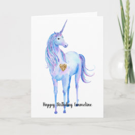 Tarjeta Corazón Purpurina dorado morado unicornio personal