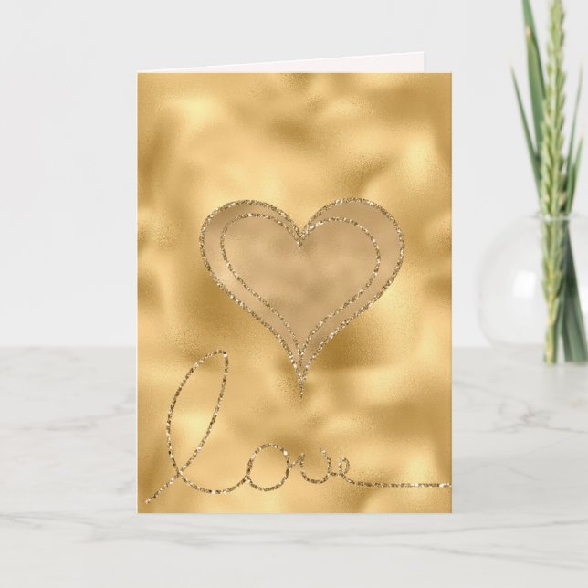 Tarjeta Corazón Purpurina Gold Glam Love (Anverso)